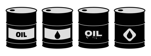 zestaw ikon baryłkę ropy naftowej. czarna ropa naftowa baryłki ilustracji wektora. - opec stock illustrations