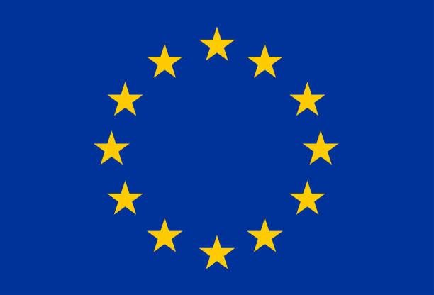 ヨーロッパの旗は、青いフィールドを中心とした12の上向きの5ポイントの黄金の星の円:ヨーロッパの旗として組織を超えて大陸を表しています。単純なフラット ベクトルのイラストレーシ� - 5pointed点のイラスト素材／クリップアート素材／マンガ素材／アイコン素材
