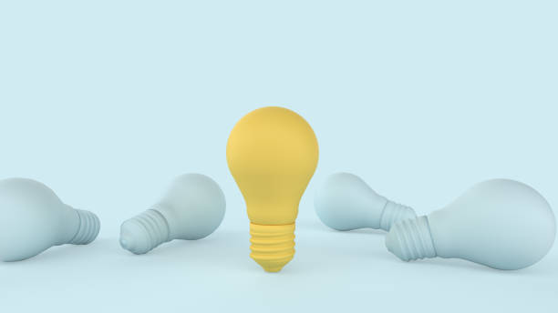 istock Yellow bulb outstanding on blue pastel background. 1212342249