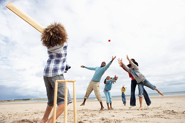 istock Family playing cricket on beach 121234315