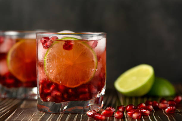 Pomegranate Gimlet - a gin based cocktail with lime juice, gin can be replaced with vodka.