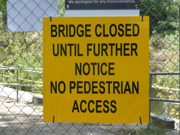 istock Pedestrian bridge closed danger sign 1212346196