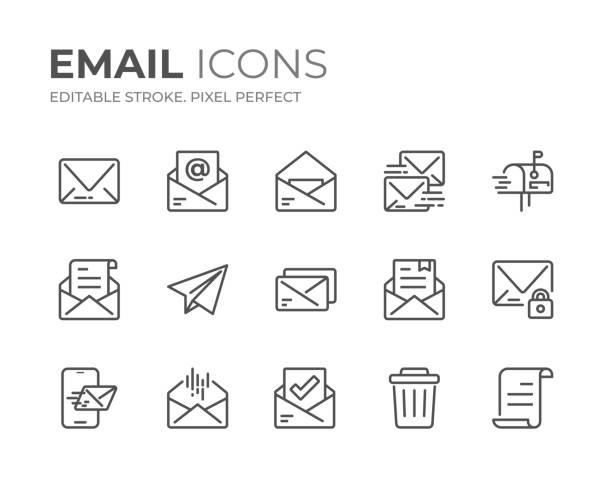 ilustrações, clipart, desenhos animados e ícones de conjunto de ícones da linha de e-mail - mail box