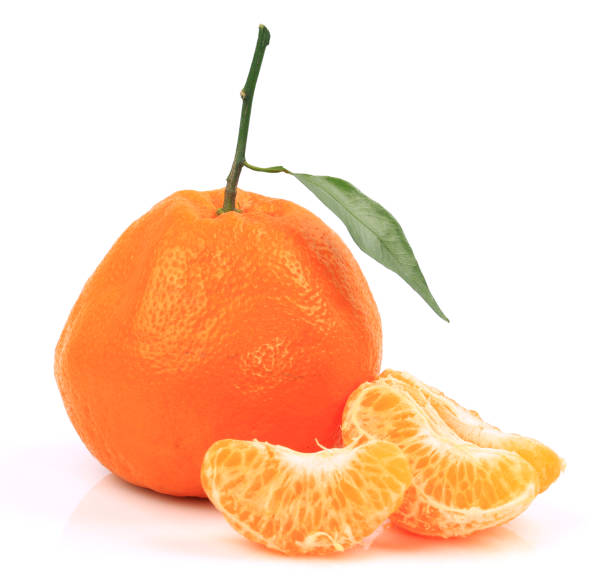 istock Mandarin, tangerine, clementine with leaves isolated on white background 1212349764