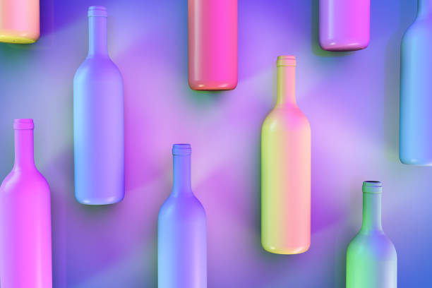 fondo abstracto con botellas de vino de colores - coloured bottles fotografías e imágenes de stock