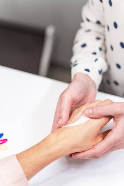 istock Focused photo on cream that being on hand 1212352205
