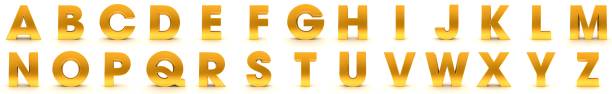 alphabet 3d letters golden text signs white background