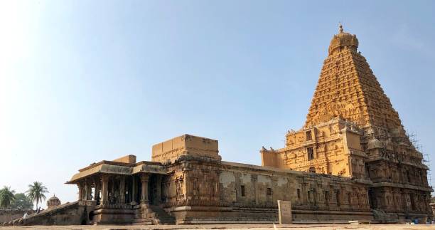 Amazing view of Brihadeeshwara temple - Brihadisvara Temple, Thanjavur Built by Raja Raja chola in 1003-1010 AD, resembles the Dravidian architecture and it is a UNESCO world heritage site. dravidian culture photos stock pictures, royalty-free photos & images