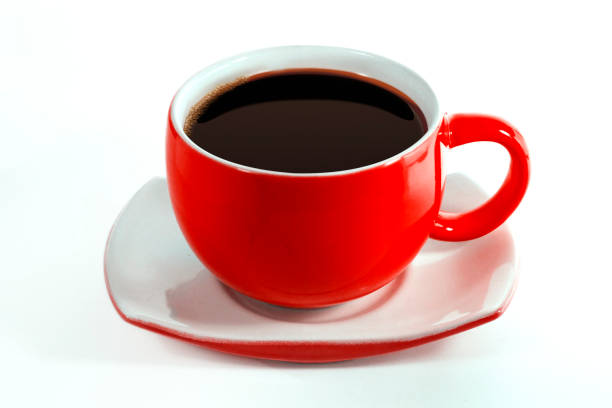 istock a coffee in Red cup with saucer on the white background 1212355443