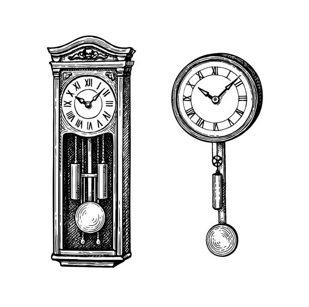 vintage pendeluhr. - number alarm clock clock hand old fashioned stock-grafiken, -clipart, -cartoons und -symbole