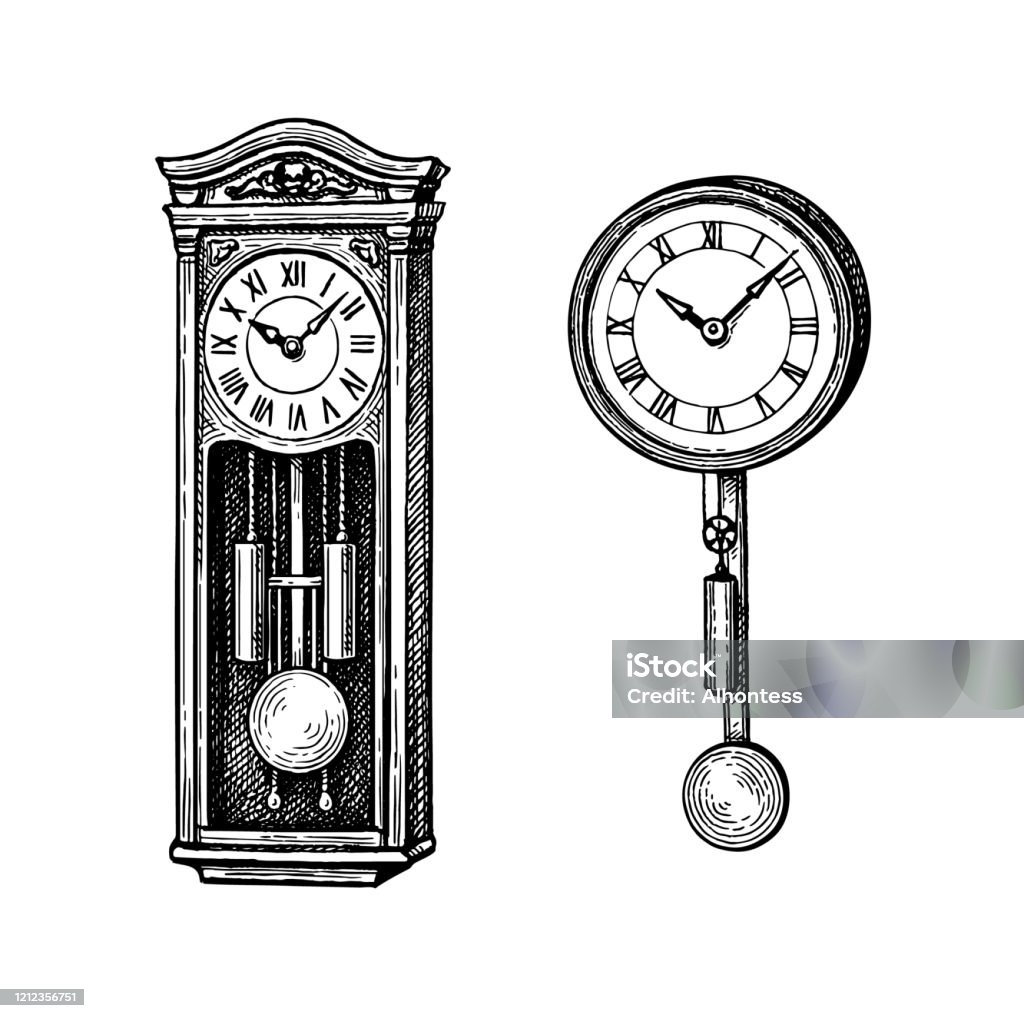 Vintage Pendulum Clock Stock Illustration - Now - Clock, Old, Retro -