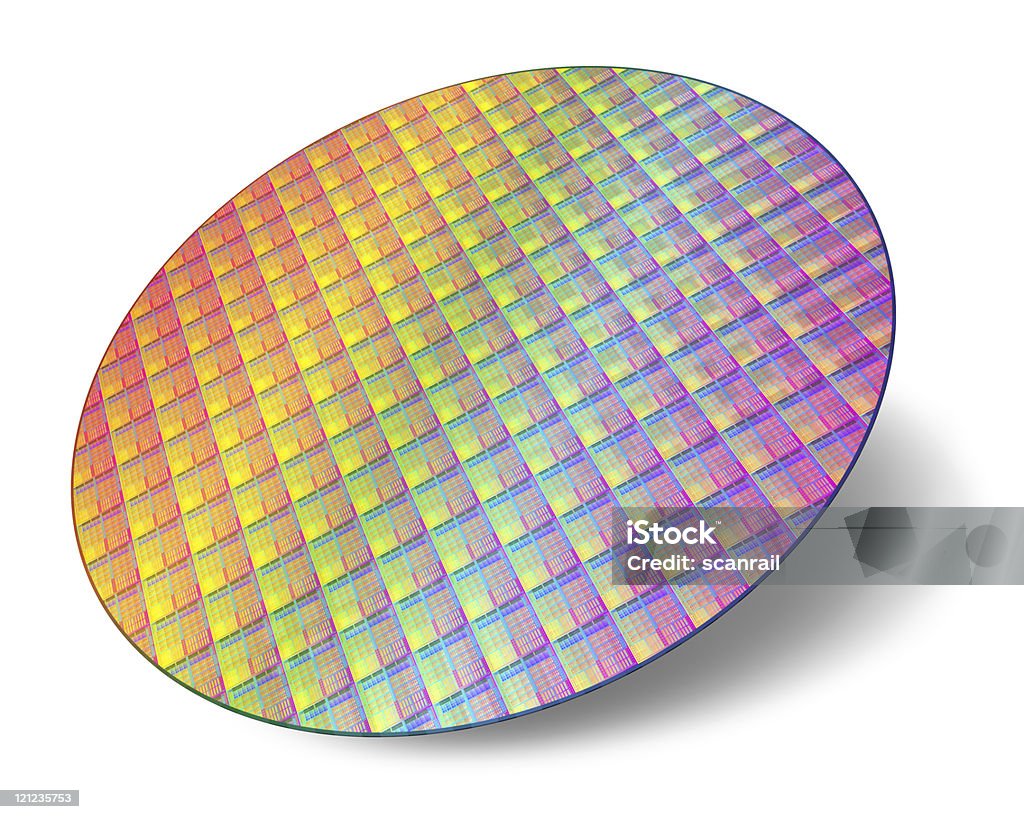 wafer di silicio con processori core - Foto stock royalty-free di Wafer di silicio