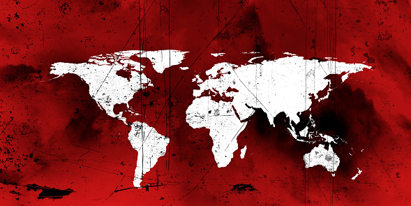 Concepto epidémico global del mapa del mundo dañado sucio photo