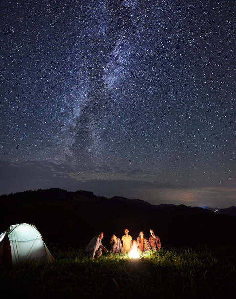 istock Tourists in the mountains by night 1212360877