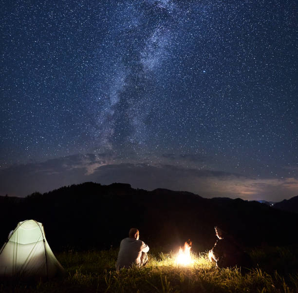 istock Tourists in the mountains by night 1212360890