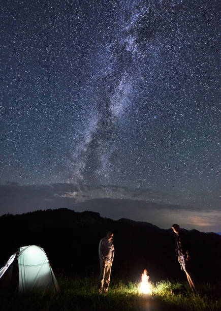 istock Tourists in the mountains by night 1212360897
