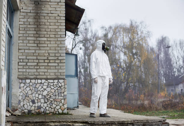istock Power plant worker standing on doorstep of old building. 1212363005