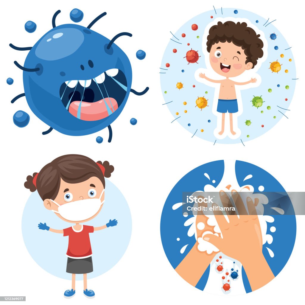 Health Care Concept With Cartoon Character Stock Illustration - Download  Image Now - Child, Protective Face Mask, Bacterium - iStock