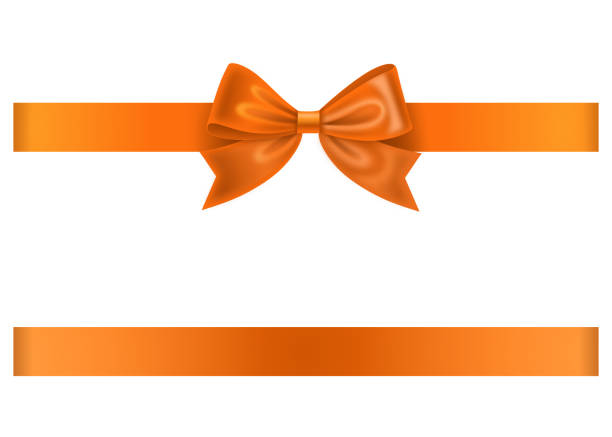 ilustraciones, imágenes clip art, dibujos animados e iconos de stock de arco naranja y cinta sobre fondo blanco - gift backgrounds bow cut out