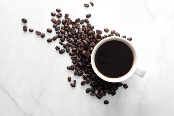 chicchi di caffè - coffee crop bean seed directly above foto e immagini stock