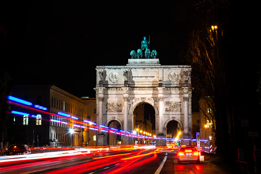 A long exposure of the Siegestor in Munich, Germany