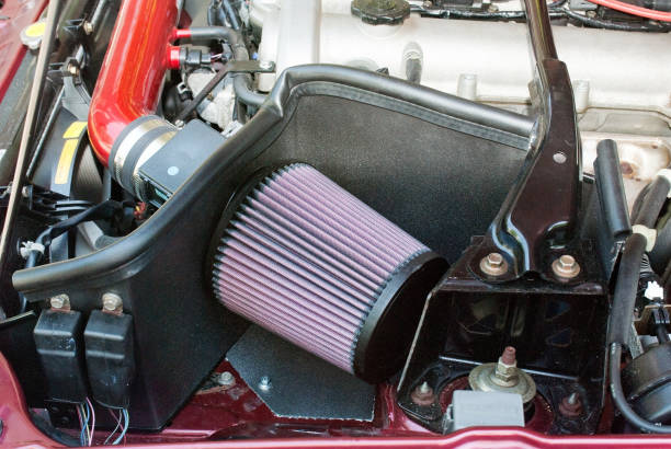 Car Open Air Intake Filter with Heat DIY Shield stock photo