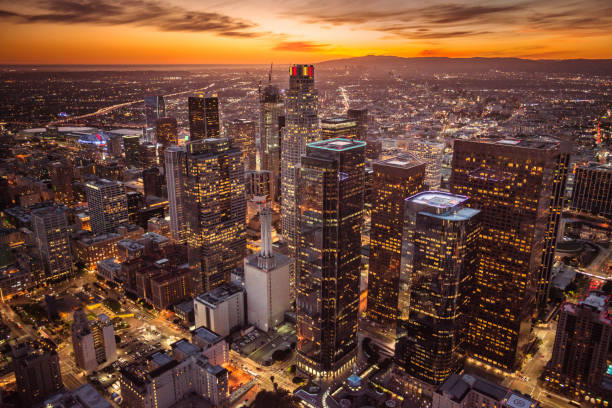 los angeles vista aerea - city of los angeles city life cityscape night foto e immagini stock