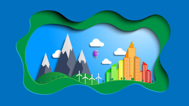 istock Green City concept , paper art design . landscape with building , trees and mountain .concept of ecology , smart city . 1212377850