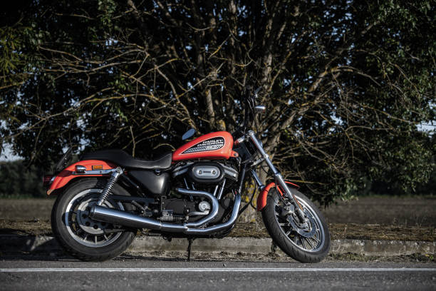 orange harley-davidson sportster 883 roadster - harley davidson engine motorcycle style imagens e fotografias de stock