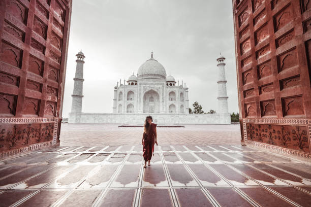 tourist in agra - india tourist in agra india indian culture taj mahal temple stock pictures, royalty-free photos & images