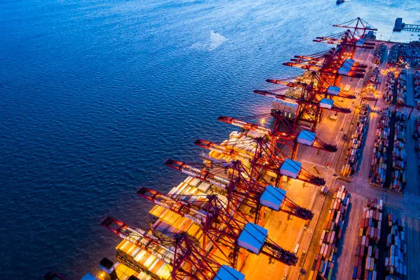 View of Shanghai Yangshan deepwater port at sunset.