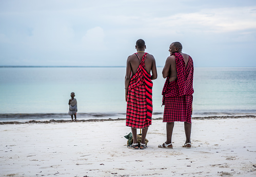 African tribe men on beach