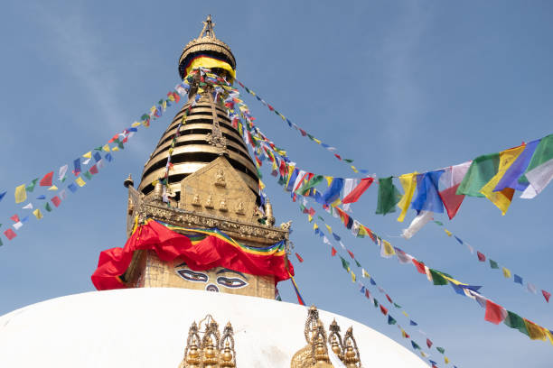 istock Nepal Kathmandu swayambhunath temple or Monkey temple is an ancient religious architecture  on hill in the Kathmandu Valley.Swayambhunath is a famous place tourist attrraction in Nepal. 1212381601