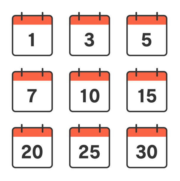 kalender mit datumssymbolsatz - number 10 number 20 calendar date calendar stock-grafiken, -clipart, -cartoons und -symbole