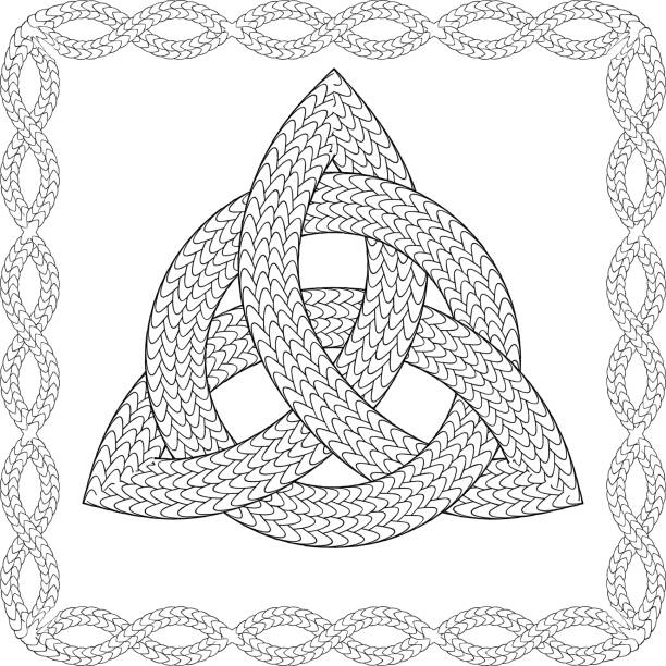 ilustraciones, imágenes clip art, dibujos animados e iconos de stock de blanco y negro entrelazado símbolo pagano celta triquetra en marco ornamentado - agnosticismo