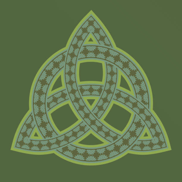 ilustraciones, imágenes clip art, dibujos animados e iconos de stock de ornamentado símbolo pagano celta triquetra sobre fondo verde - agnosticismo