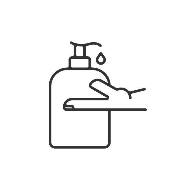 ilustrações de stock, clip art, desenhos animados e ícones de liquid soap, disinfectant bottle and washing hand concept icon vector design on white background. - liquid soap moisturizer bottle hygiene