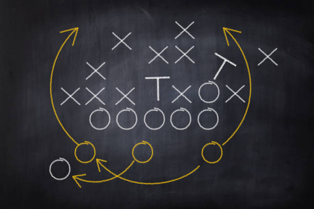 istock Football game plan on blackboard with white chalk 1212388260