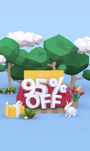 Photo of 95 Ninety five percent off - Easter Sale 3D illustration.