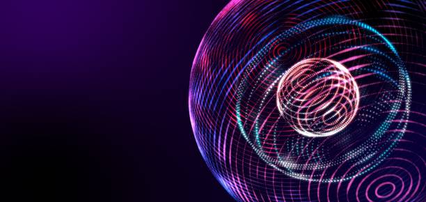 istock 3D Digital neon color orbit globe in space. Smart online wireless network connection futuristic technology and EA Forex stock finance business trading concept abstract background with copy space 1212392085