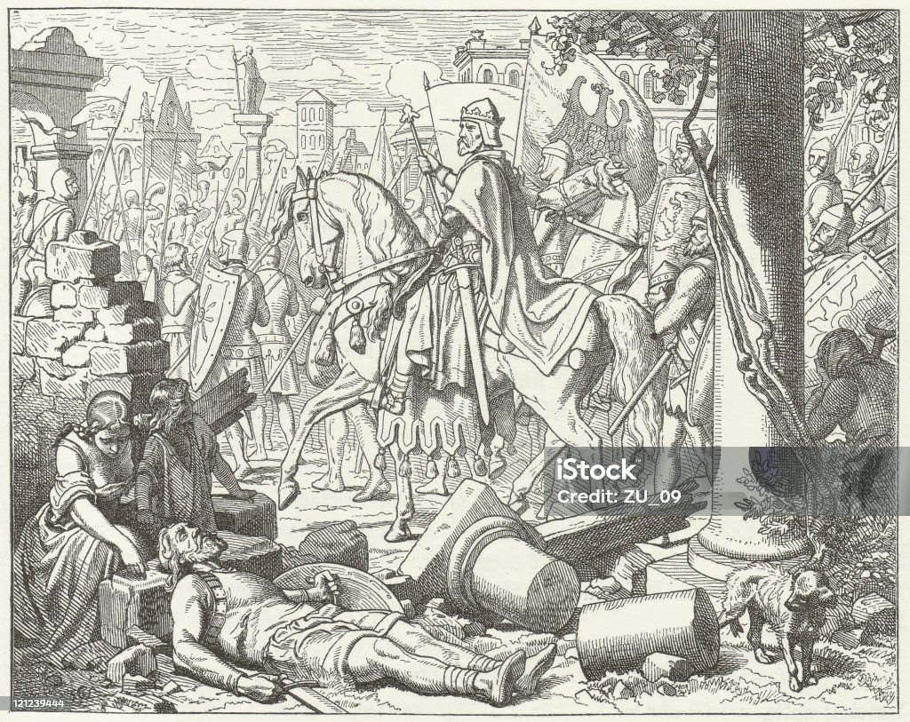 Barbarossa in Mailand (1158), veröffentlichte im Jahr 1881 - Lizenzfrei Deutsche Kultur Stock-Illustration