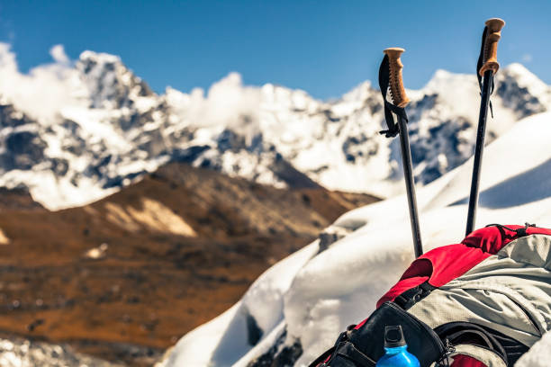 istock Hiking and camping gear in mountains 1212399375