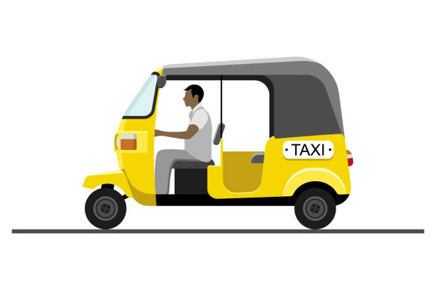 Auto rickshaw taxi Auto rickshaw vehicle for hire isolated on white background. Tuk-tuk taxi service icon. Vector illustration taxi driver stock illustrations