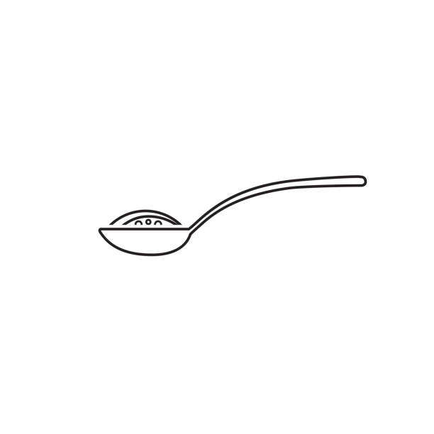 ilustraciones, imágenes clip art, dibujos animados e iconos de stock de cuchara con azúcar, sal, harina u otro icono de línea de ingredientes. vector - sugar spoon salt teaspoon