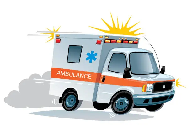 Vector illustration of Ambulance car in a hurry