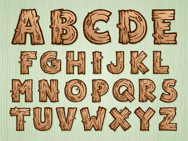 ilustraciones, imágenes clip art, dibujos animados e iconos de stock de ilustración vectorial del alfabeto de madera - letter y alphabet wood typescript