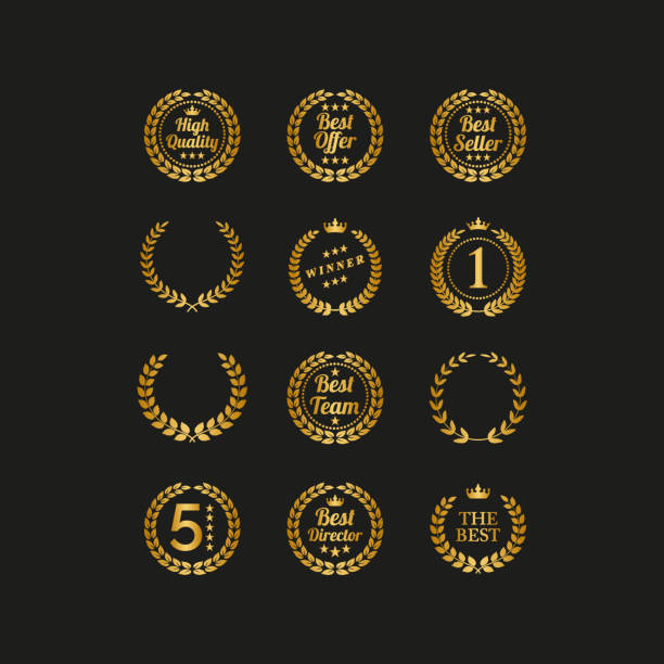 Set of golden laurel wreaths on black background. Set of golden laurel wreaths on black background. Vector Illustration celebrity endorsements stock illustrations
