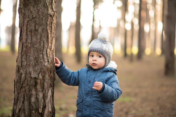 istock Cute toddler first time in a forest 1212407086