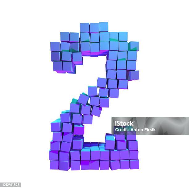 Destroyed Frontal Pixel Number Two 2 Stock Photo - Download Image Now - Art, Blue, Brick