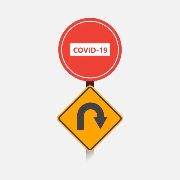 Vector illustration of COVID-19 Coronavirus borders lock-down design concept. Stop road sign with text and turn back sign. Closed borders design elements.